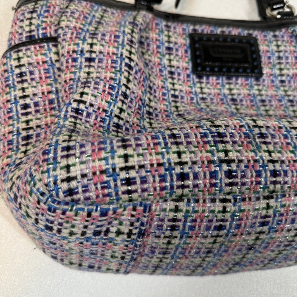 Coach Tweed Shoulder Bag Black Patent Leather Trim Multi Color Tote F17699 - Picture 5 of 14